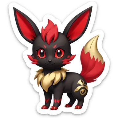 Cute cool black red animal Eeveelution-Fakemon-hybrid, full body, gold markings sticker
