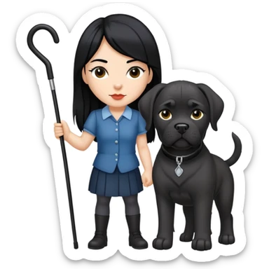 Woman with long black hair holding a black Cane Corso dog with cropped ears sticker