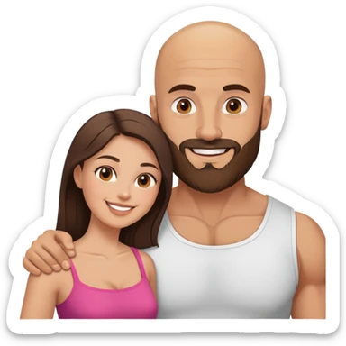 Muscular Bald man with a beard loving his young brunette wife  sticker