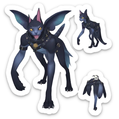 cool punk kawaii anime edgy distinguished pretty elegant beautiful fantasy black ethereal nargacuga-Noivern-sphynx-Quiana-Fakemon collar harness belt pouches full body sticker