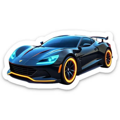 An icon showing a sleek car speeding through a neon-lit cityscape, inspired by Need for Speed. The design features dynamic motion lines, glowing tires, and a vibrant city backdrop with skyscrapers and lights. The rush of high-speed racing is highlighted. Transparent background. sticker