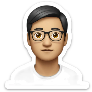 Asian 25 years old man with glasses and Tim Cook black hair sticker