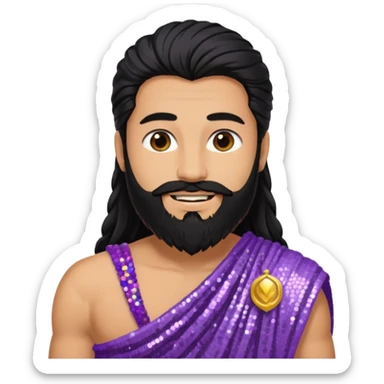 Jupiter from Roman Deities with long black hair and beard, lilac sequin toga sticker