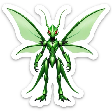  Cool Edgy Shiny Futuristic Ethereal Legendary Scizor-Scyther-Digimon-hybrid full body sticker