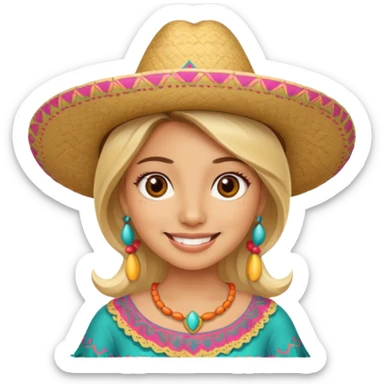 Blonde Mexican woman with a sombrero smiling sticker