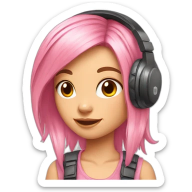 pink hair gamer girl with kitty headphones sticker