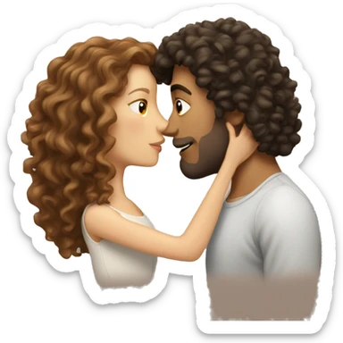 White Man with brown hair kissing white woman with long dark curly hair sticker