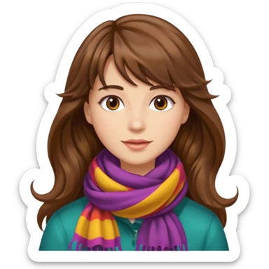 Chica ondulada de cabello castaño largo con flequillo  sticker