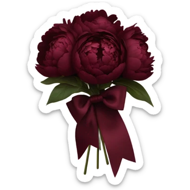 A vintage arrangement of dark red peonies with a deep burgundy bow
 sticker