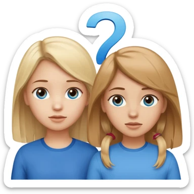 Two girls one with blond hair and one with brown hair both blue eyes with speech marks saying  six seven  sticker
