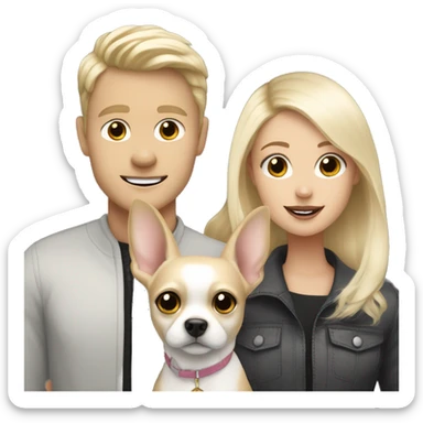 White blonde man with a white blonde teenage girl and a black and white chihuahua and a dark grey bunny  sticker
