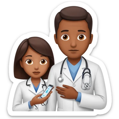 Doctor assessing patient’s pain level to appendicitis patient  sticker