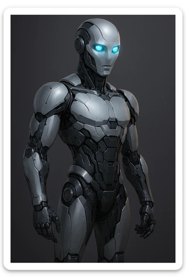 AI robot, sleek humanoid, digital eyes, high-tech details sticker