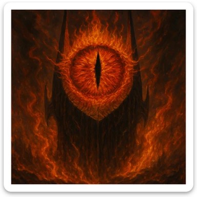 Sauron's eye, fiery and menacing, fantasy illustration style, detailed, dramatic lighting sticker
