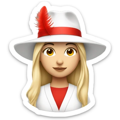 girl with white hat + red feather attatched to hat sticker
