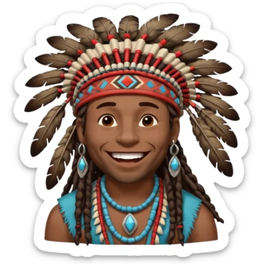 Black American man dark brown with dreads with a American Indian headdress with a laughing hard sticker