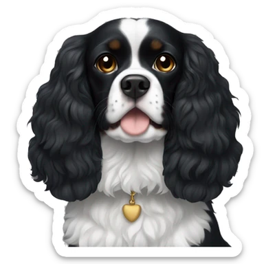 Small completely black king spaniel with black fur on his whole face and white stripe on chest sticker