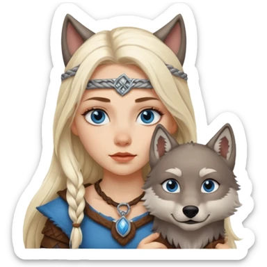 Viking platinum blonde girl with long hair and blue eyes. Wolf petViking platinum blonde girl with long hair and blue eyes. Wolf pet sticker