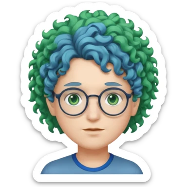cabelo encaracolado, azul, óculos, olhos verdes, raça branca, penteado topo cabeça sticker