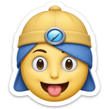 An emoji with a blue hat on its head and 1 blink and tongue sticking out sticker