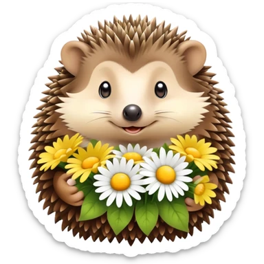 hedgehog holding a bouquet of daisy flowers sticker