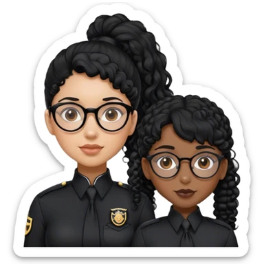femme pilote d'avion en uniforme noir aux cheveux bouclés noir et petites lunettes arrondis identique avec des cheveux très long et la peau noir mais légèrement plus claire avec une queue de cheval sticker