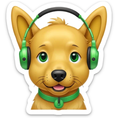 Yellow dog with green headphones sticker