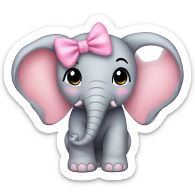 elephant baby pink bow sticker
