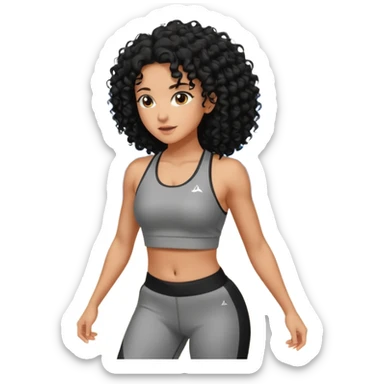 Treino de academia mulher morena de cabelos cacheados caindo nas costas sticker