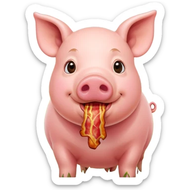 Pig eating bacon on a farm sticker