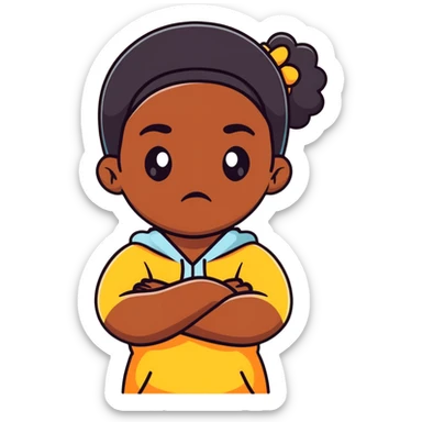 Upset Black girl with dark skin crossing arms with angry expression sticker