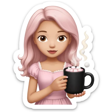 human girl light pink black mug of hot chocolate with marshmallows pop sketcha sticker