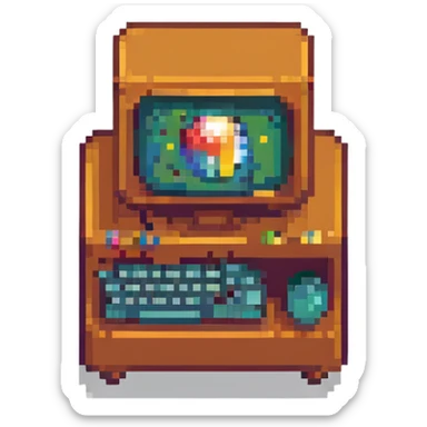 Resize the pixel art Windows 'My Computer' icon to 63 x 64 pixels, maintaining the look and clarity of the original icon, with a transparent background. sticker