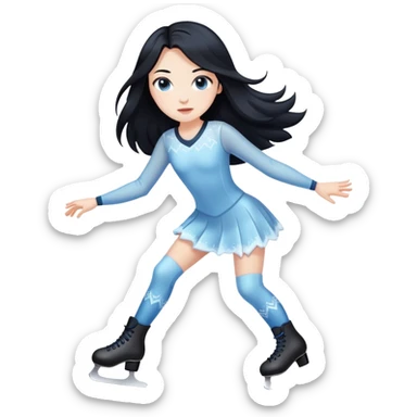 pale girl with long black hair ice skating sticker