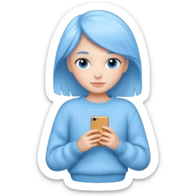 sky-blue Girl's wool sweater with light fabric folds and soft shading, casual style, Knitten.only wool sweater. sticker