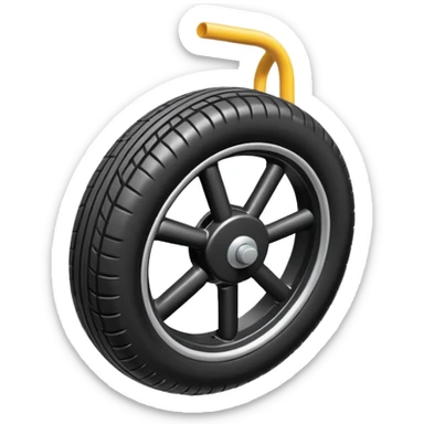 The aircraft's landing gear is one inflated, plump wheel with a strut, black in color, cartoon-style, isometric sticker