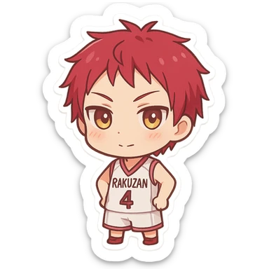 Akashi Seijuurou as a chibi icon, oversized head, big expressive eyes, cute proportions, simplified details sticker