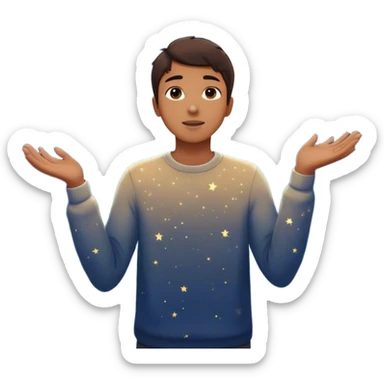 A young man stands in a vast, starry universe, surrounded by floating particles of light. Each particle represents a choice, a moment, a memory—his personal universe. He reaches out, touching one, knowing that everything he does stays in this space forever.  sticker