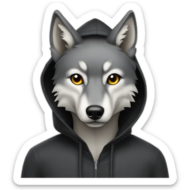 grey wolf wearing a black hood sticker