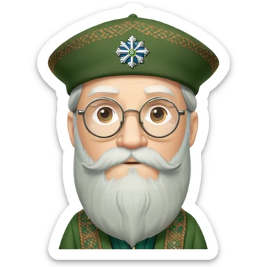 Dumbledore wear green scotland Tam o'shanter cap with decorative patterns, wear glasses, very long beard sticker