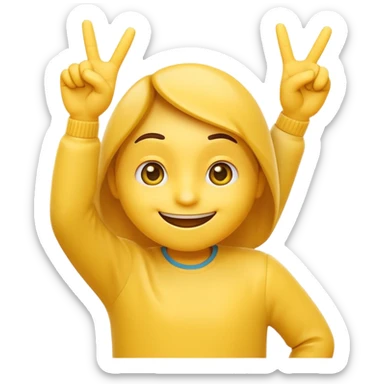 A 2D cartoon-style yellow emoji with a mischievous smile, shaped eyes, and both hands pointing upward with index fingers.  clean digital style, and a fun, dancing expression. Style similar to children’s drawing tutorials, dancing expression. No background, isolated on white.  sticker