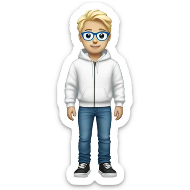 blonde boy with a white hoodie and black shoes and blue glasses and jeans sticker