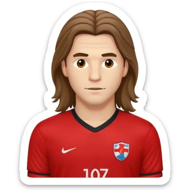 long haired man soccer player with red jersey sticker