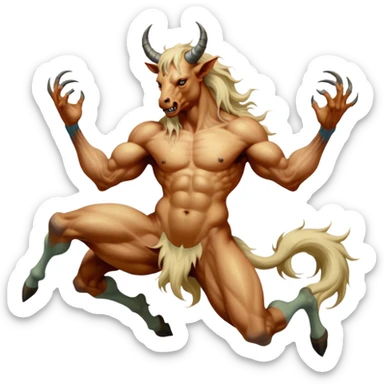 aesthetic brilliant divine lighting, oil paint  -  hieronymus bosch phantasmagoric mutated beautiful ethereal body of evil centaur sticker