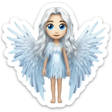 big wings, silver, feather, icy ,snowflake, Beautiful, fairy, long hair, blue eyes sticker