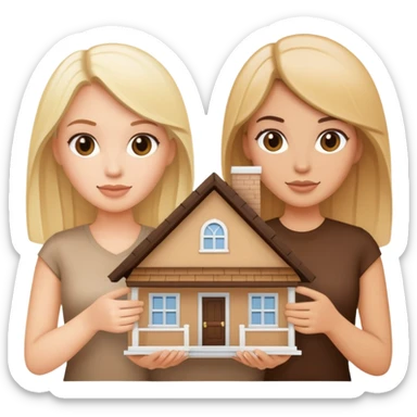 Draw 3 women one blonde two brunettes holding a home title sticker