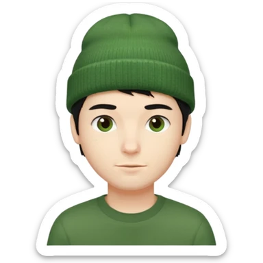 French guy with short black hair wearing a green beanie, casual vibe sticker