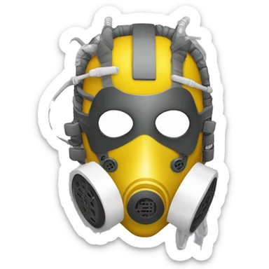 Dark yellow Mohawk female cyborg head with white respirator mask and circuits sticker