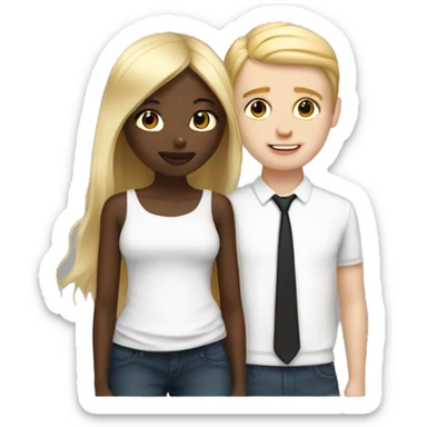 black girl with straight hair and white boy with blonde hair kissing  sticker