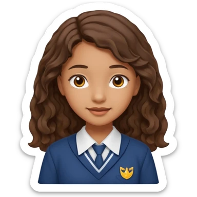 Quiero a una persona morena no tan morena , que sea una adolescente , que lleve uniforme escolar , con un pelo ondulado pero que sea negro castaño,pero no regido , pero que tenga una sonrisa suave, pero que este con un fondo blanco. sticker